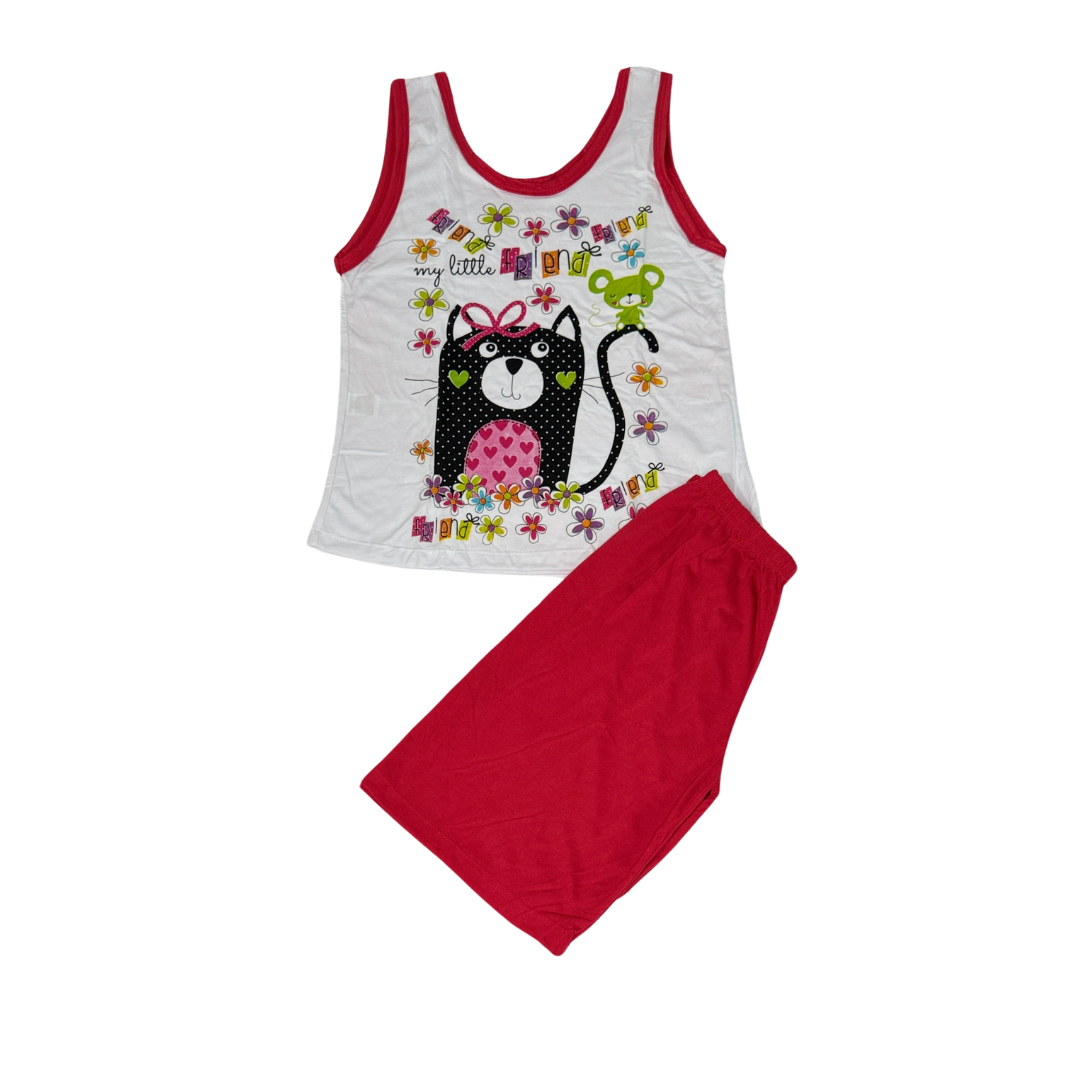 Baby Doll Feminino Regata Pescador Friend Liso Vermelho com Branco