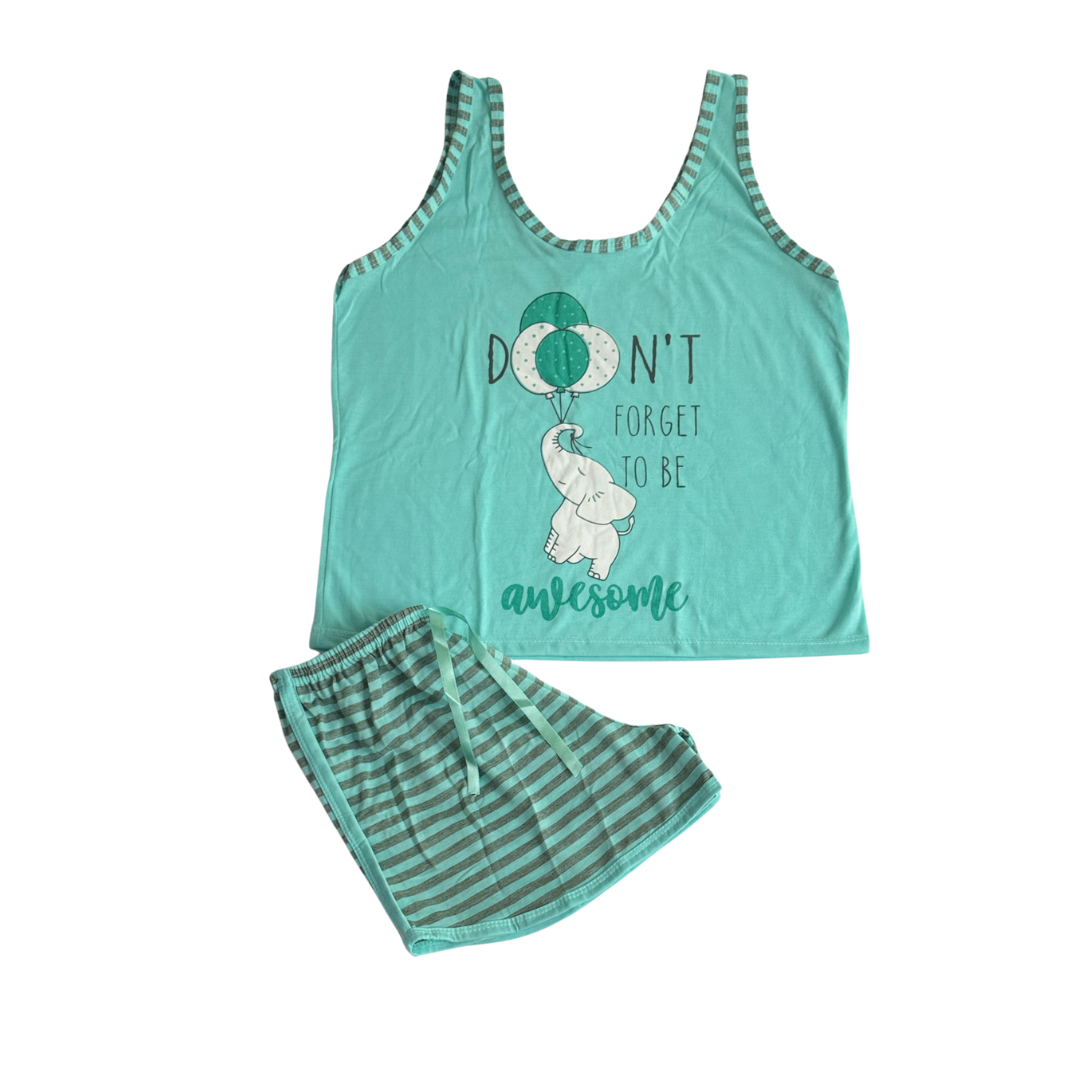 Baby Doll Feminino Regata Elefante Listrado Verde