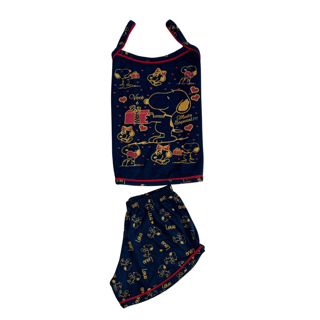 Baby Doll Infantil Alça Snoopy Marinho