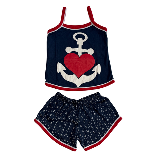 Baby Doll Infantil Alça Ancora Marinho