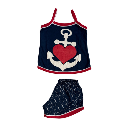 Baby Doll Infantil Alça Ancora Marinho