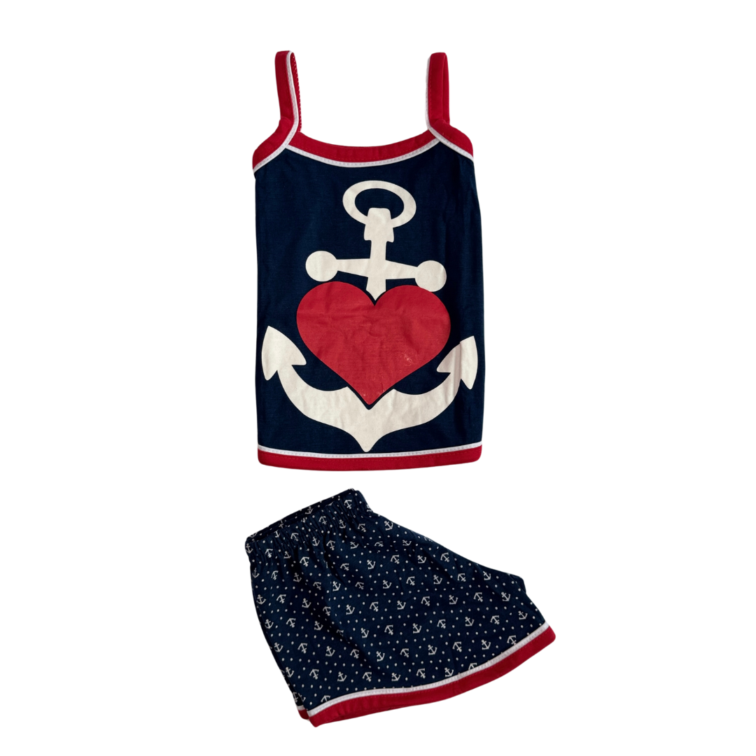 Baby Doll Infantil Alça Ancora Marinho