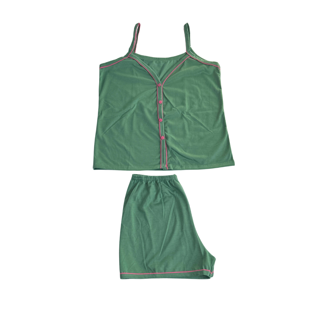 Baby Doll Feminino Americano Alça Liso Verde