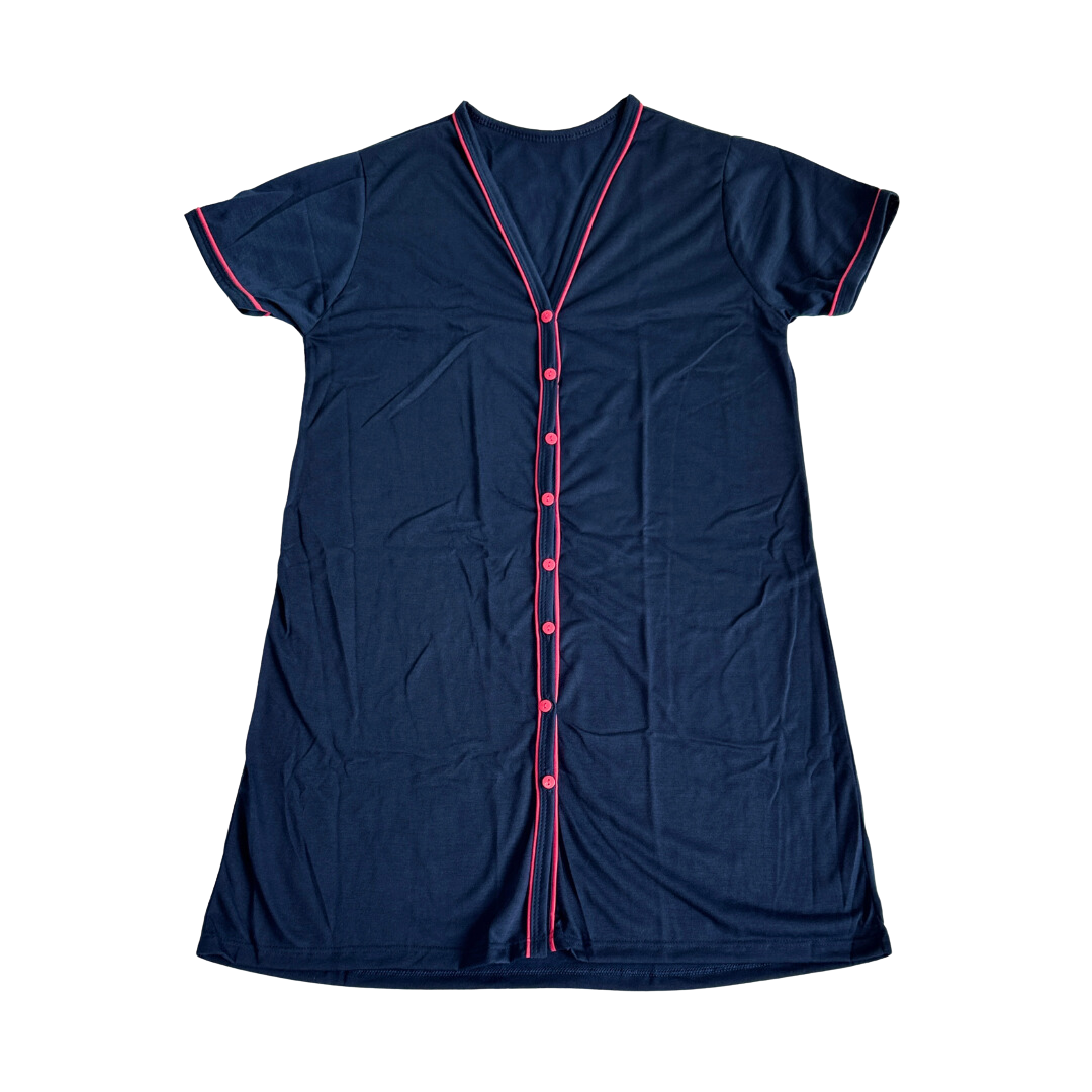 Camisola Feminina Americana Manga Curta Liso Marinho