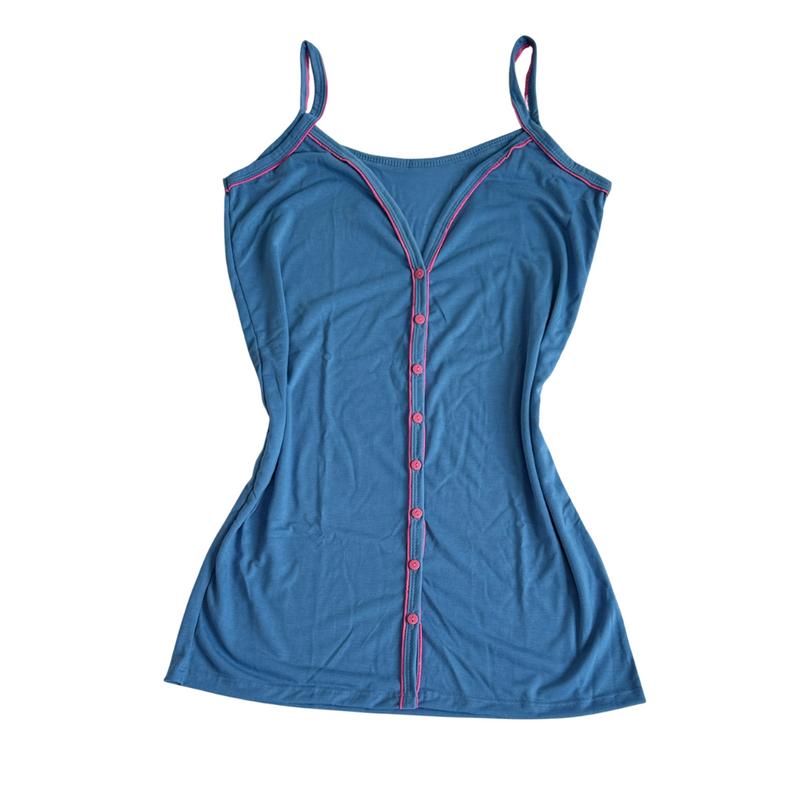 Camisola Feminina Americana Alça Liso Azul