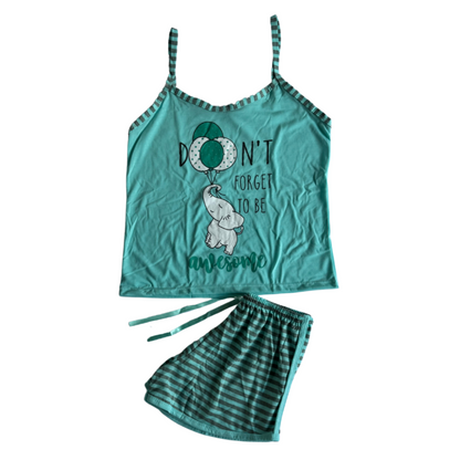 Baby Doll Feminino Alça Elefante Listrado Verde