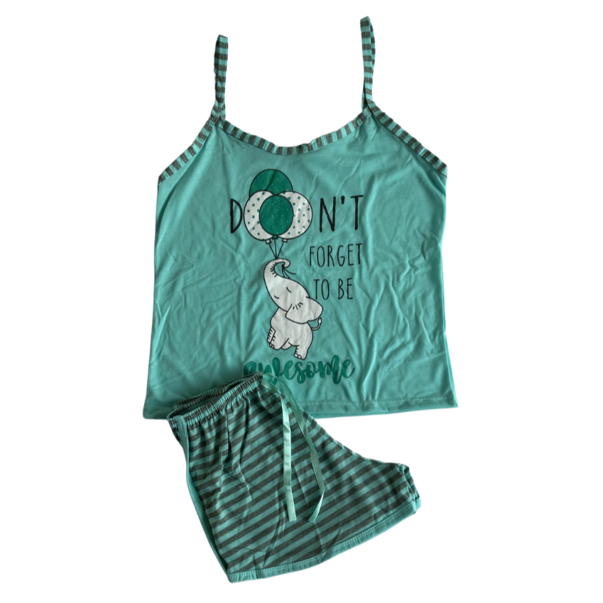 Baby Doll Feminino Alça Elefante Listrado Verde