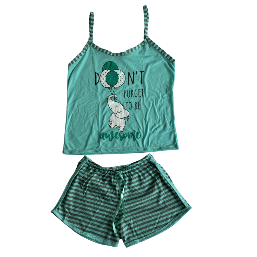 Baby Doll Feminino Alça Elefante Listrado Verde