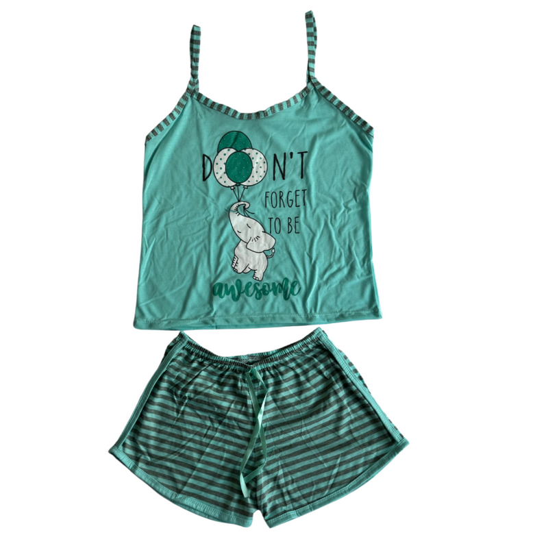Baby Doll Feminino Alça Elefante Listrado Verde