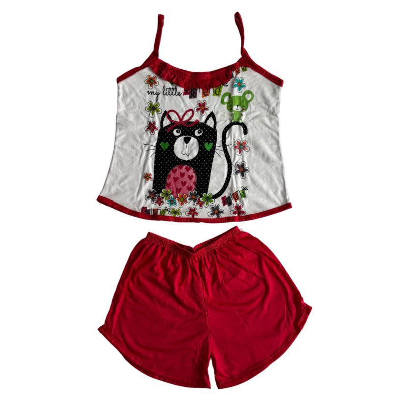 Baby Doll Feminino Alça Friend Liso Vermelho com Branco