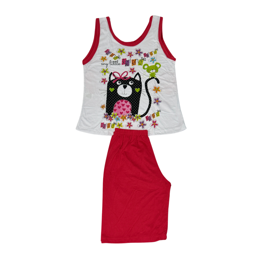 Baby Doll Feminino Regata Pescador Friend Liso Vermelho com Branco