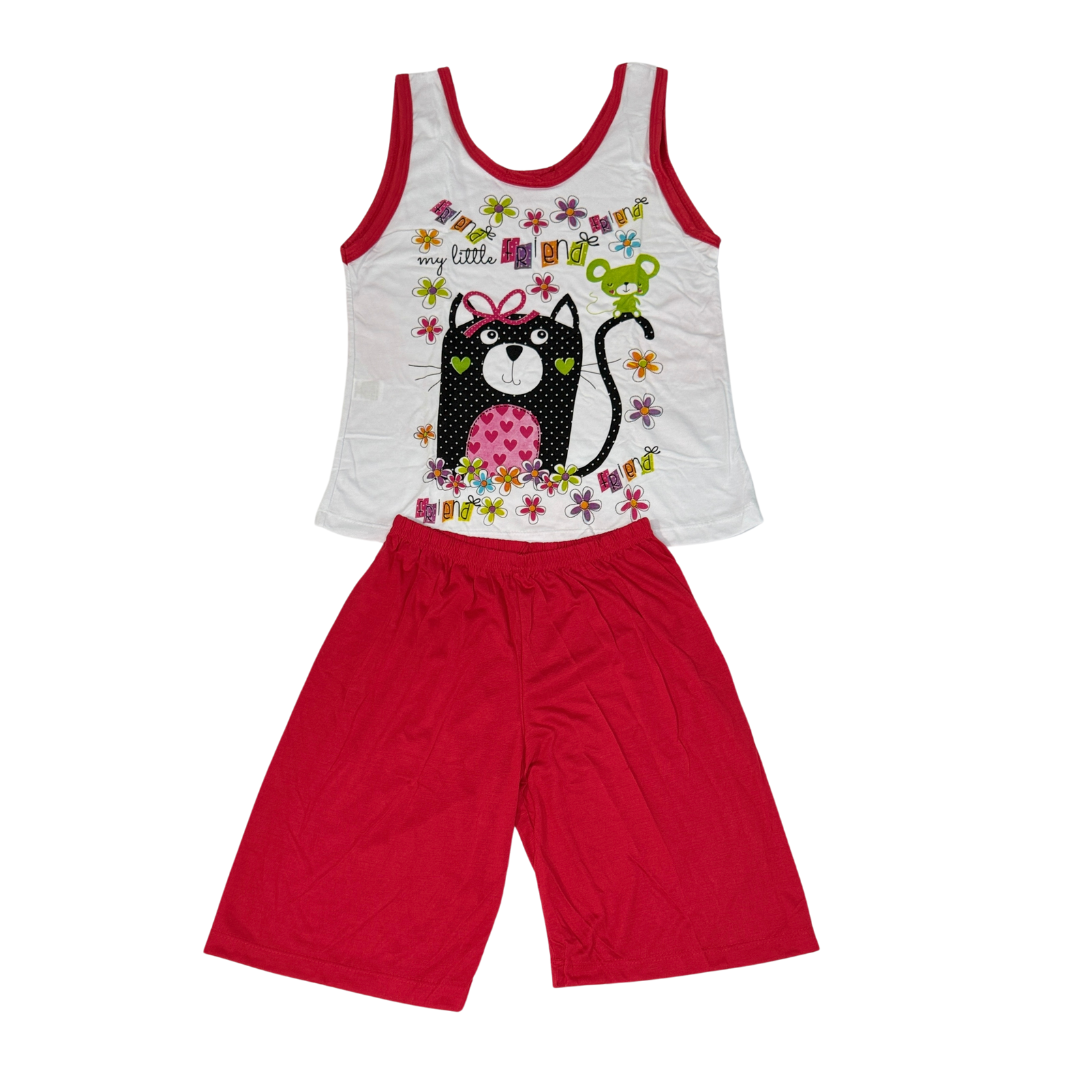 Baby Doll Feminino Regata Pescador Friend Liso Vermelho com Branco