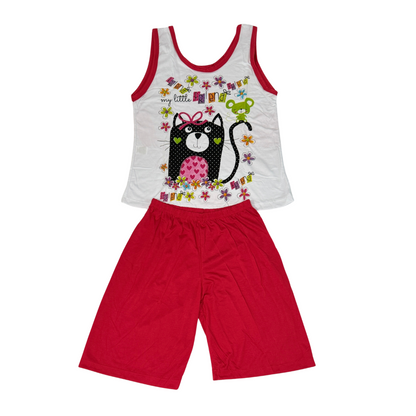 Baby Doll Feminino Regata Pescador Friend Liso Vermelho com Branco