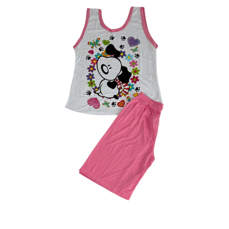 Baby Doll Feminino Regata Pescador Snoopy Liso Rosa com Branco