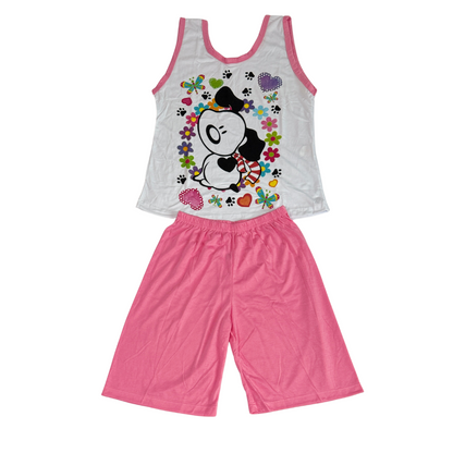 Baby Doll Feminino Regata Pescador Snoopy Liso Rosa com Branco