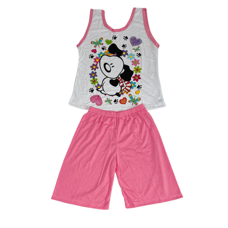 Baby Doll Feminino Regata Pescador Snoopy Liso Rosa com Branco