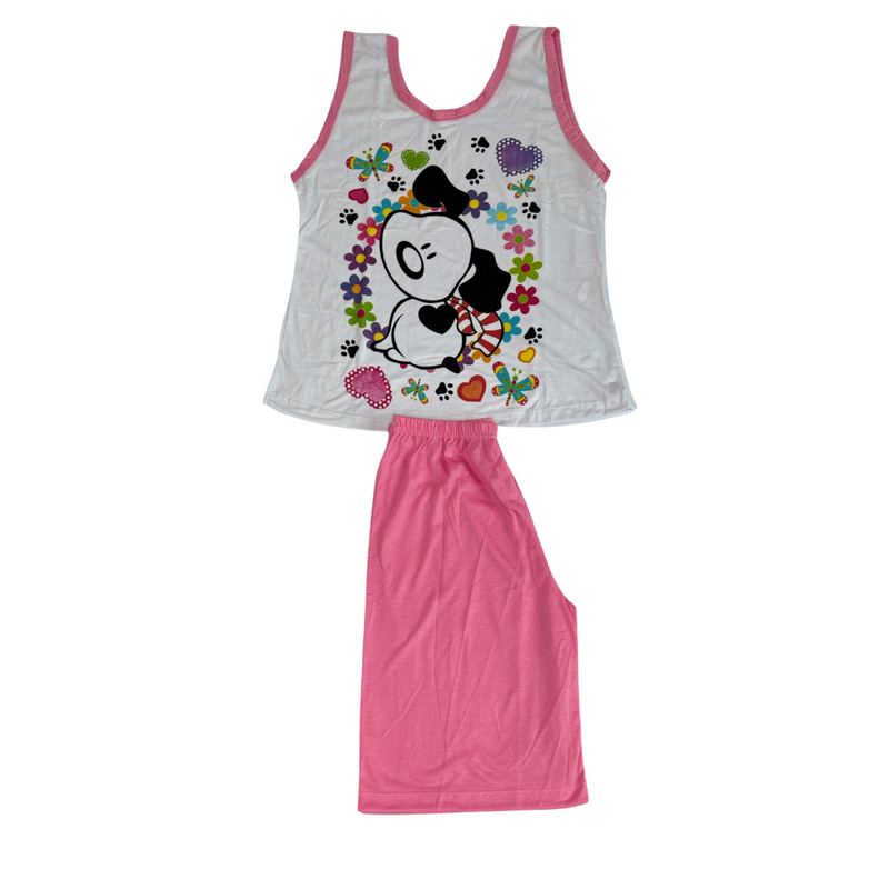 Baby Doll Feminino Regata Pescador Snoopy Liso Rosa com Branco