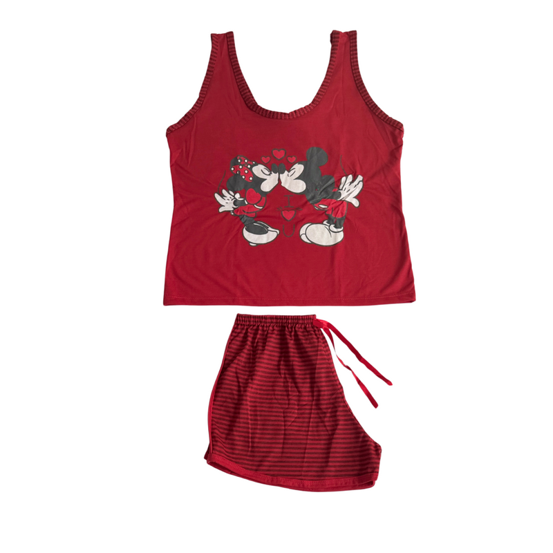 Baby Doll Feminino Regata Minnie Listrado Vermelho