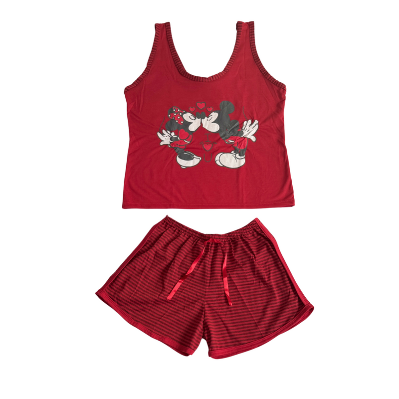 Baby Doll Feminino Regata Minnie Listrado Vermelho