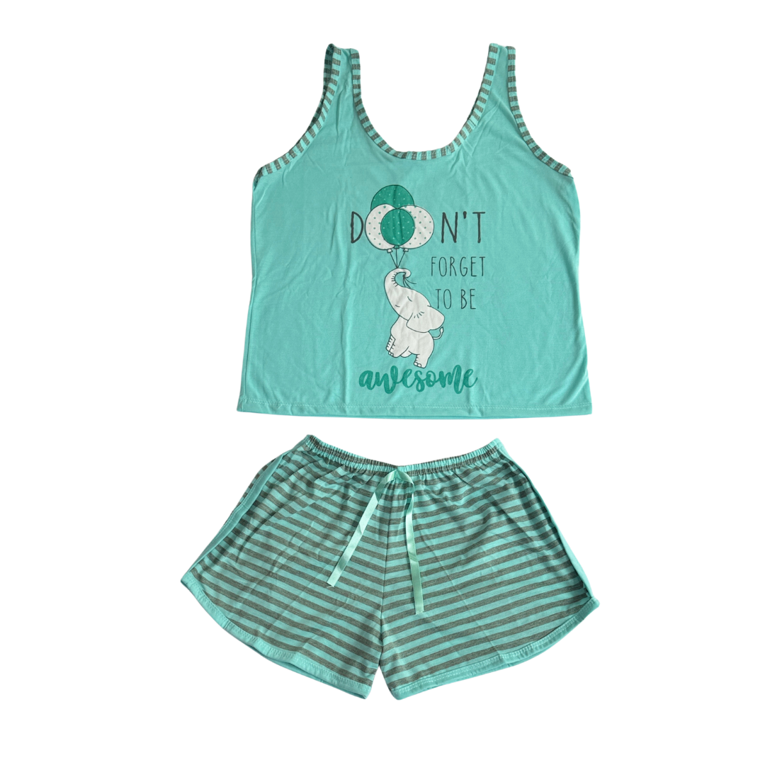 Baby Doll Feminino Regata Elefante Listrado Verde