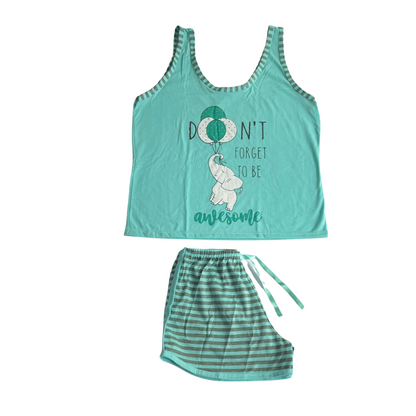 Baby Doll Feminino Regata Elefante Listrado Verde