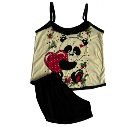 Baby Doll Feminino Alça Panda Liso Marinho com Bege